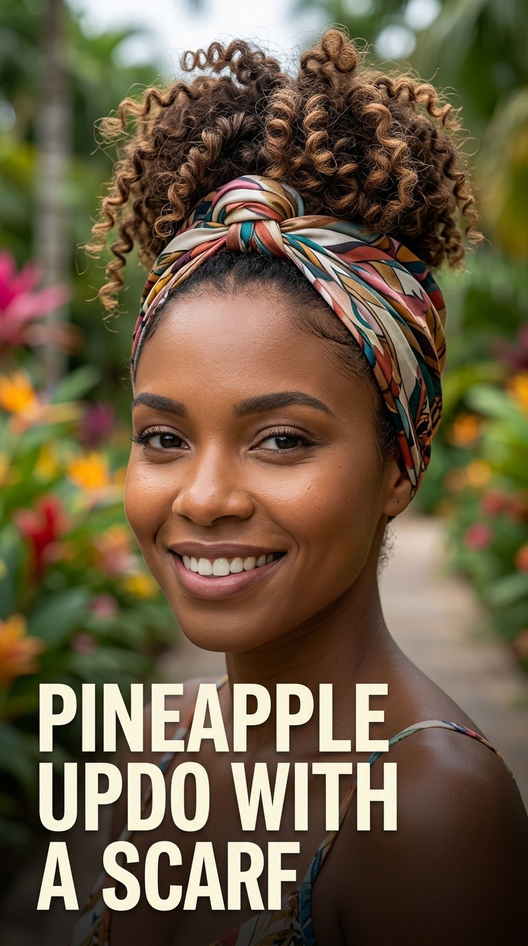 Pineapple Updo with a Scarf