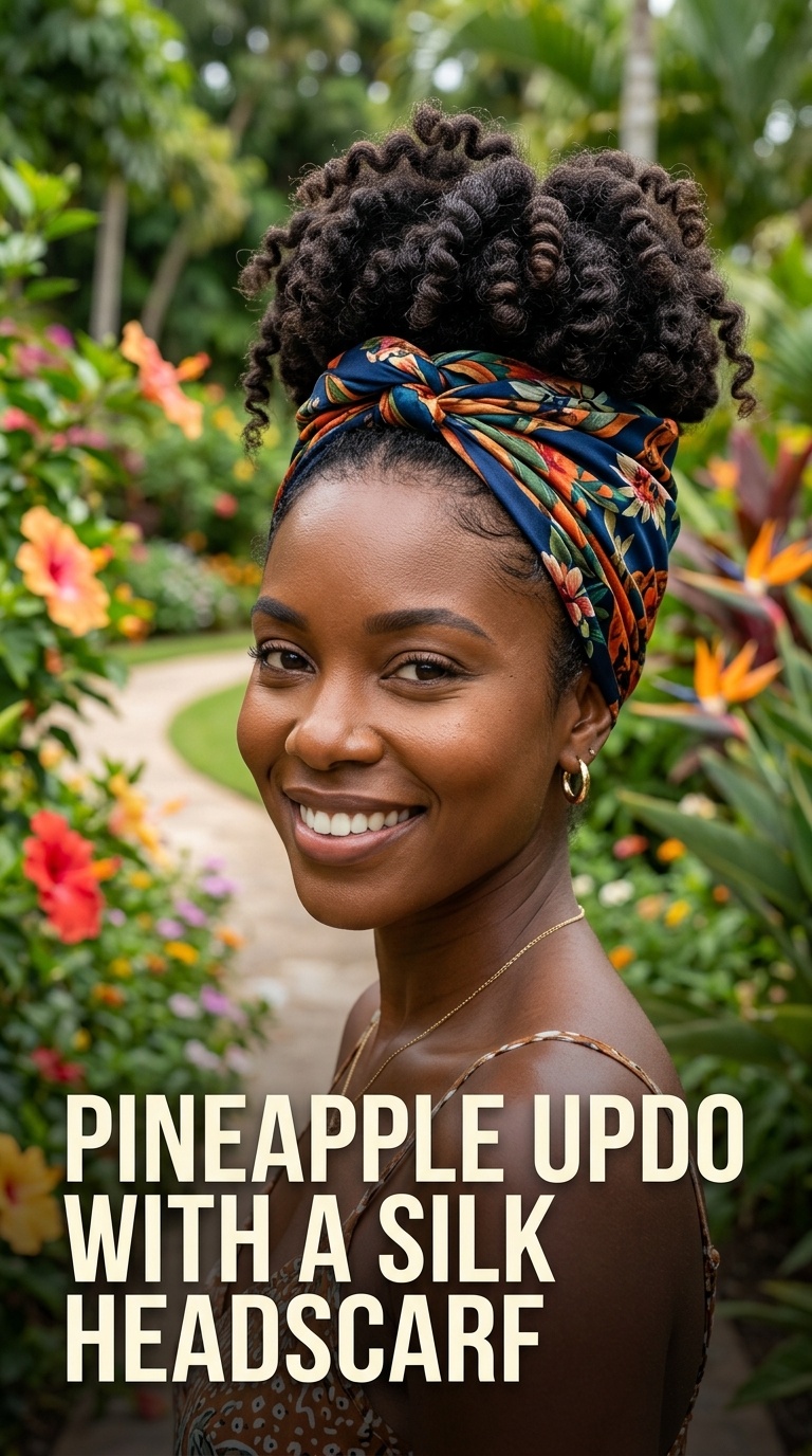 Pineapple Updo with a Silk Headscarf