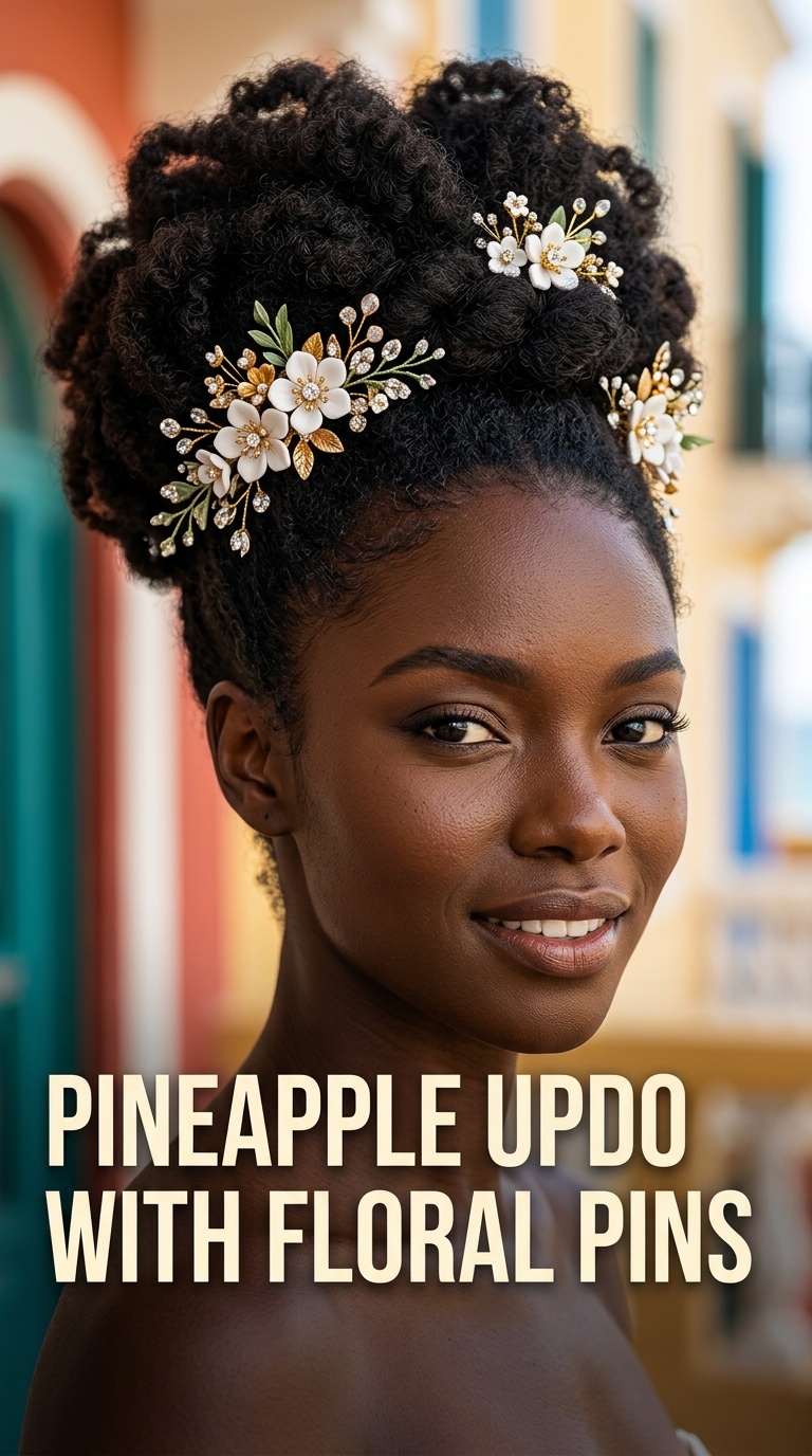 Pineapple Updo with Floral Pins