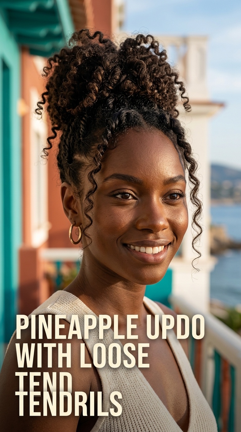 Pineapple Updo with Loose Tendrils