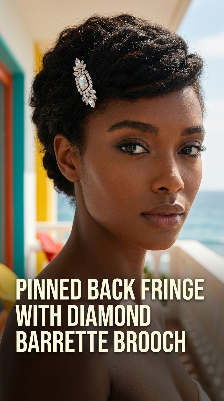 Pinned Back Fringe with Diamond Barrette Brooch