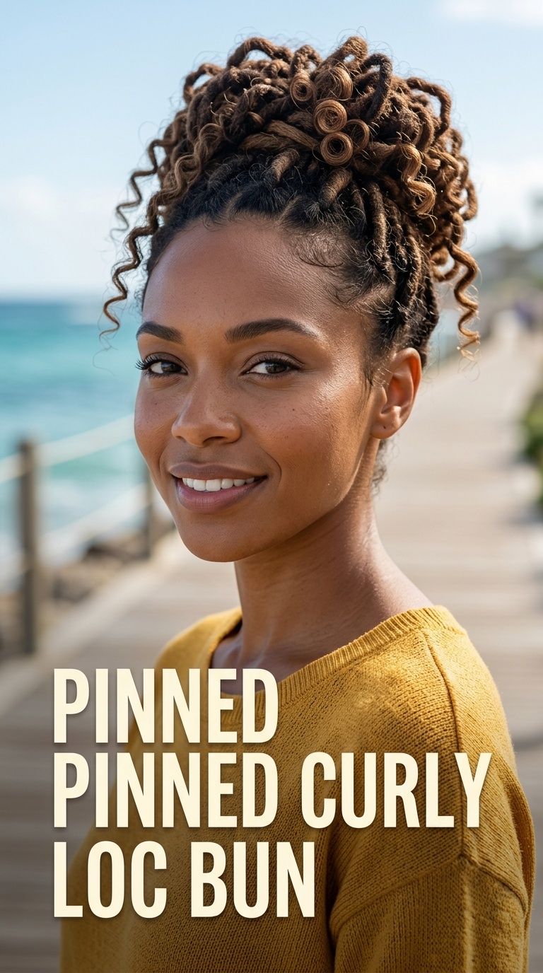 Pinned Curly Loc Bun