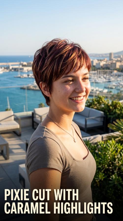 Pixie Cut with Caramel Highlights