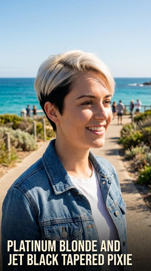 Platinum Blonde and Jet Black Tapered Pixie
