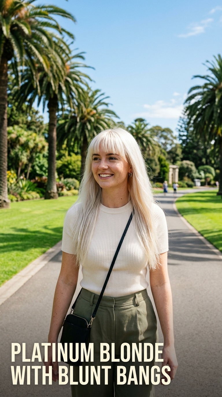 Platinum Blonde with Blunt Bangs