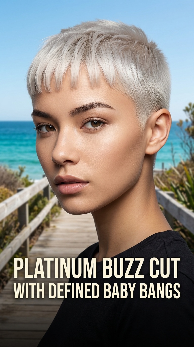 Platinum Buzz Cut with Defined Baby Bangs