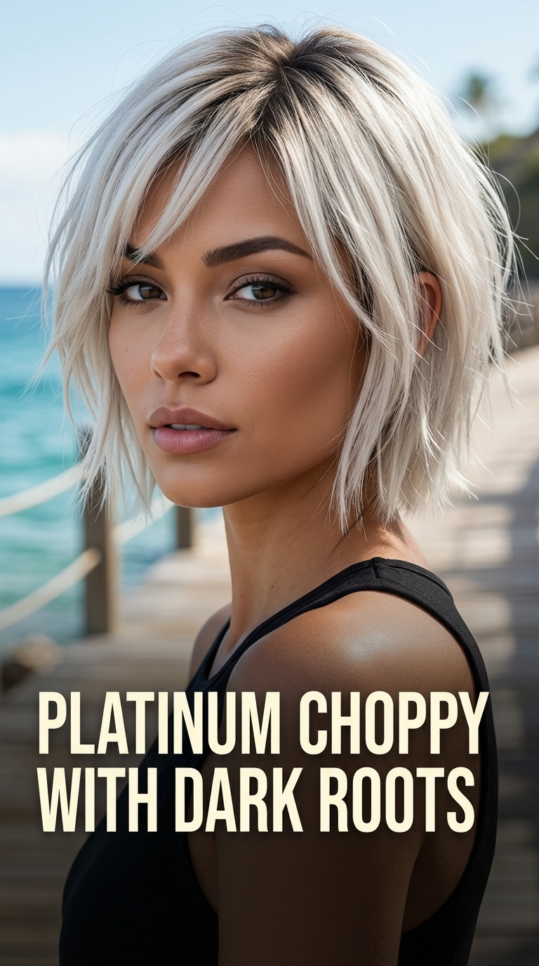 Platinum Choppy Bob with Dark Roots