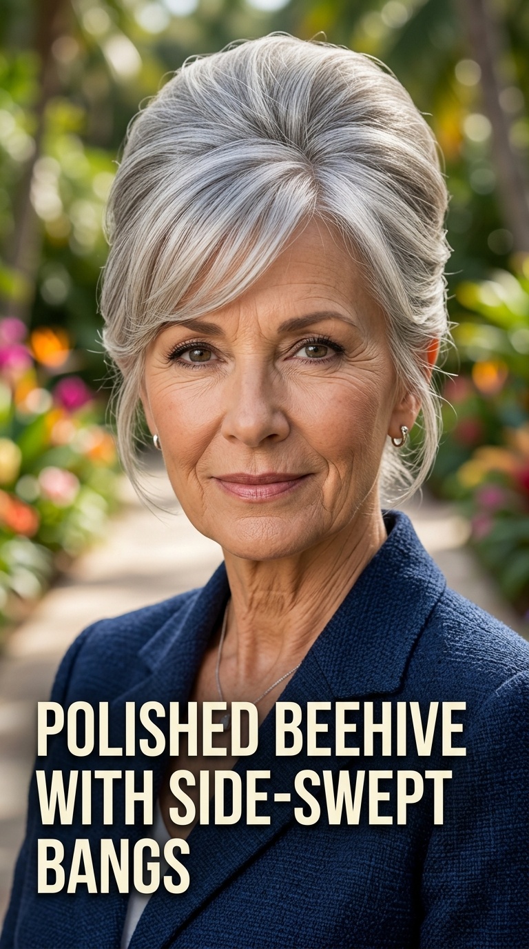 Polished Beehive with Side-Swept Bangs