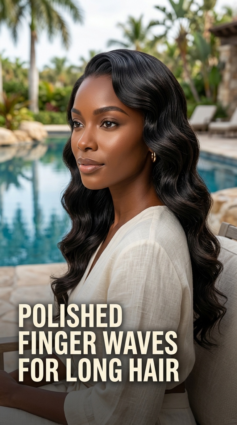 Polished Finger Waves for Long Hair