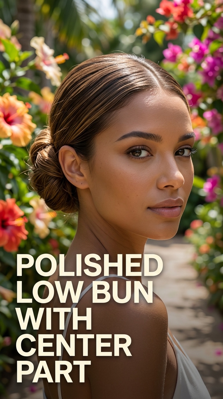 Polished Low Bun with Center Part