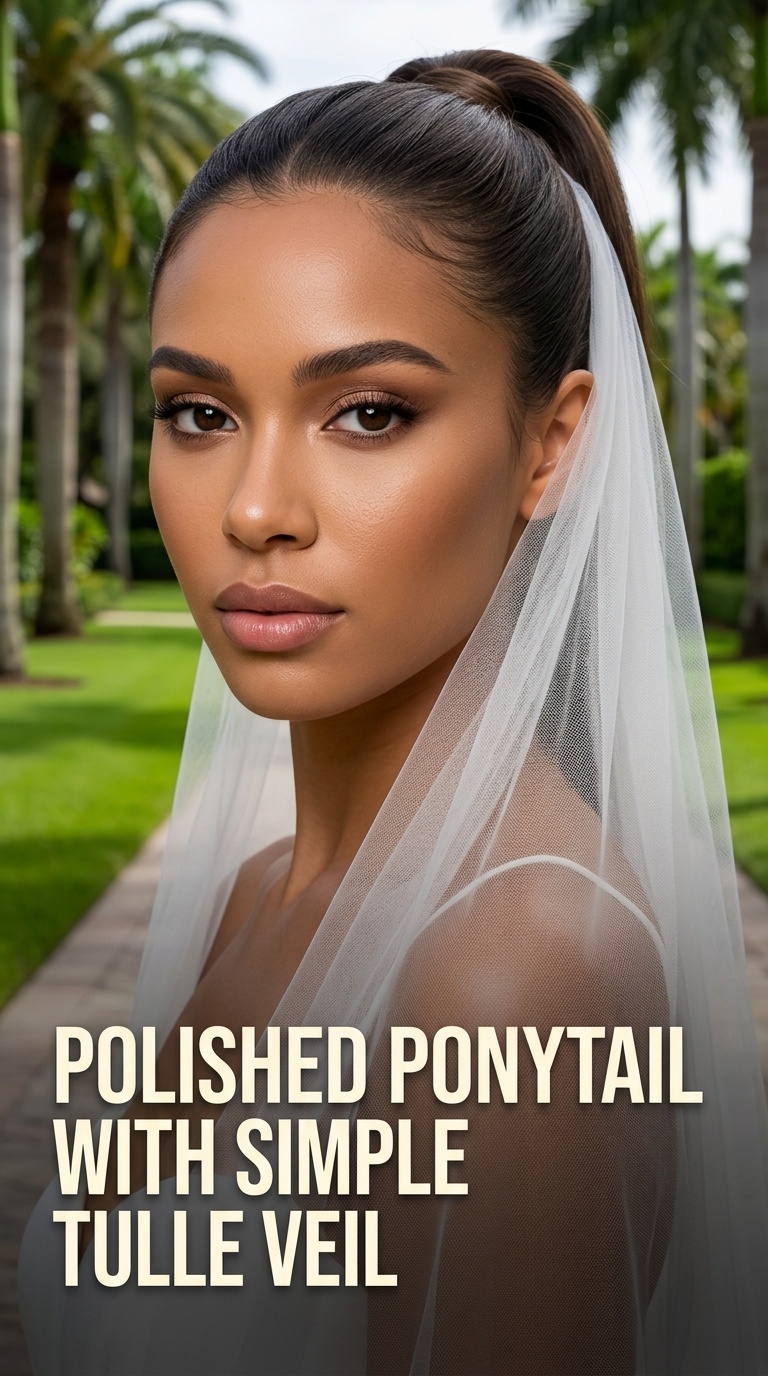 Polished Ponytail with Simple Tulle Veil