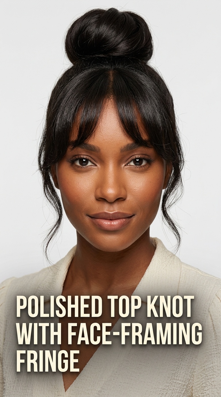 Polished Top Knot with Face-Framing Fringe