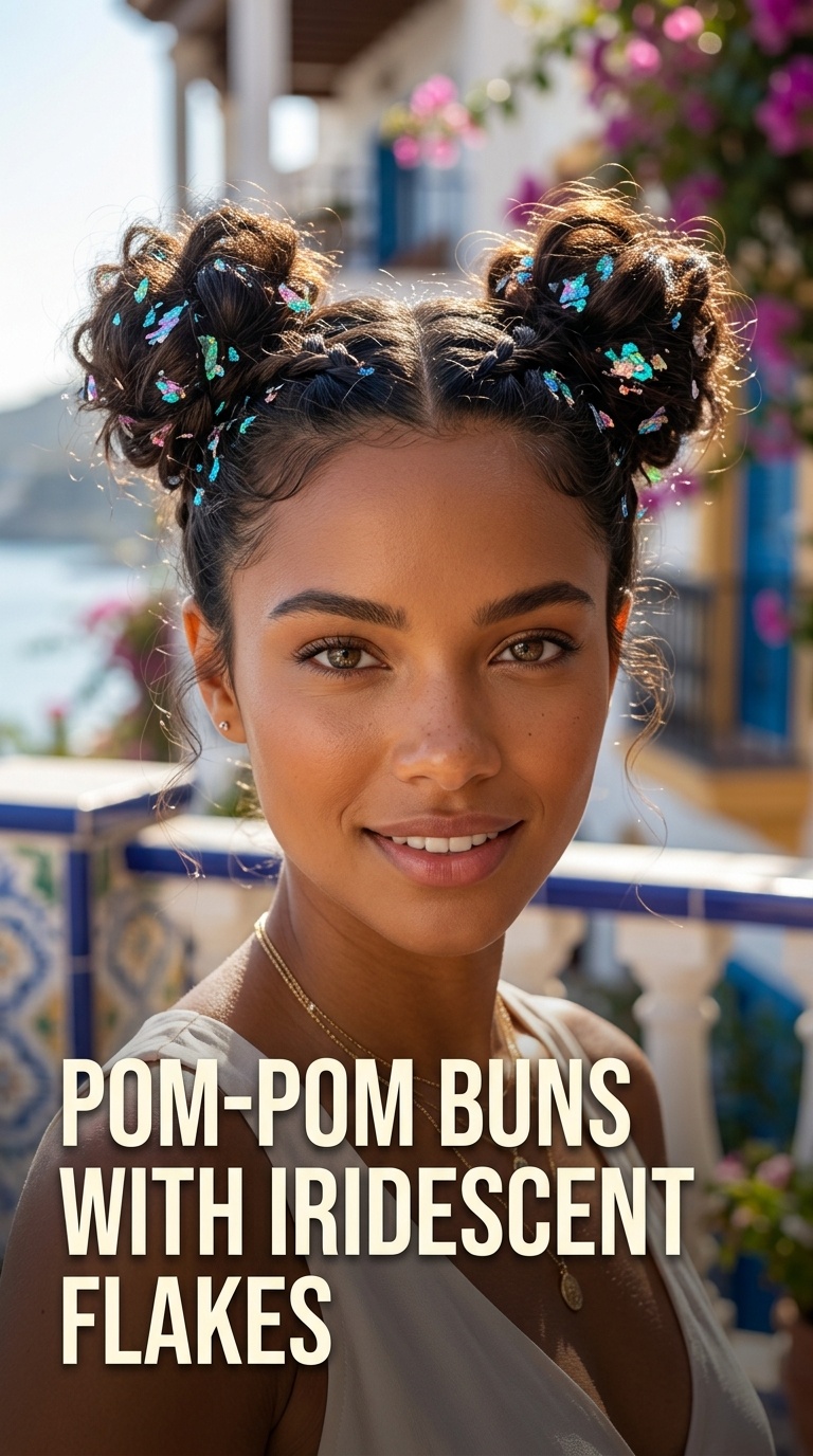 Pom-Pom Buns with Iridescent Flakes