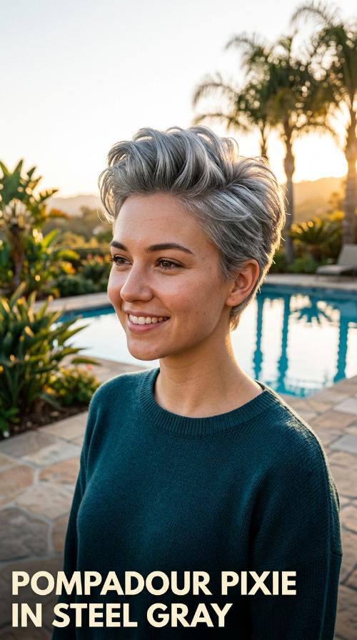 Pompadour Pixie in Steel Gray