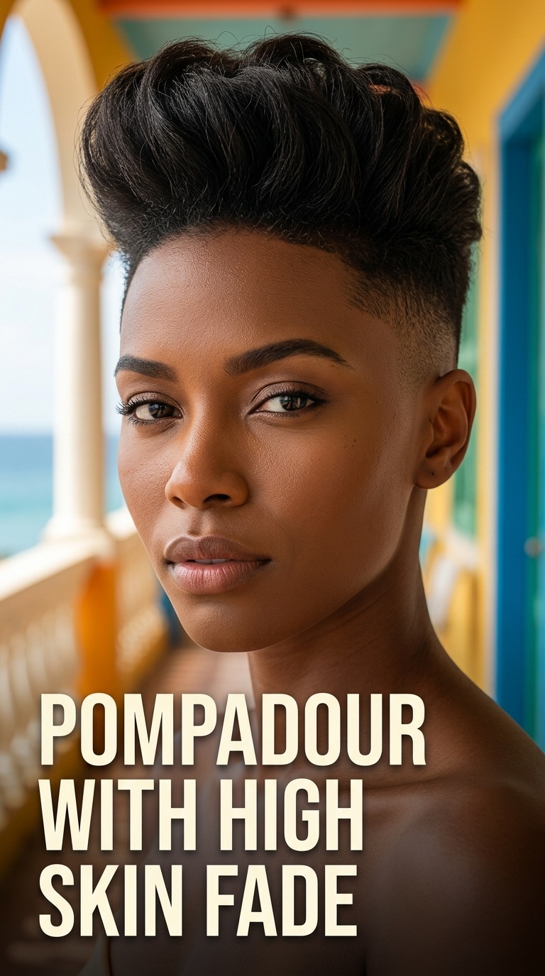 Pompadour with High Skin Fade