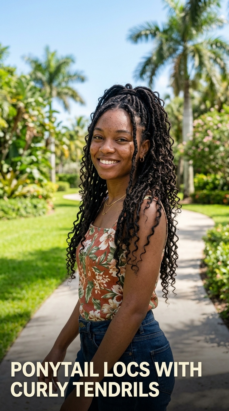 Ponytail Locs with Curly Tendrils