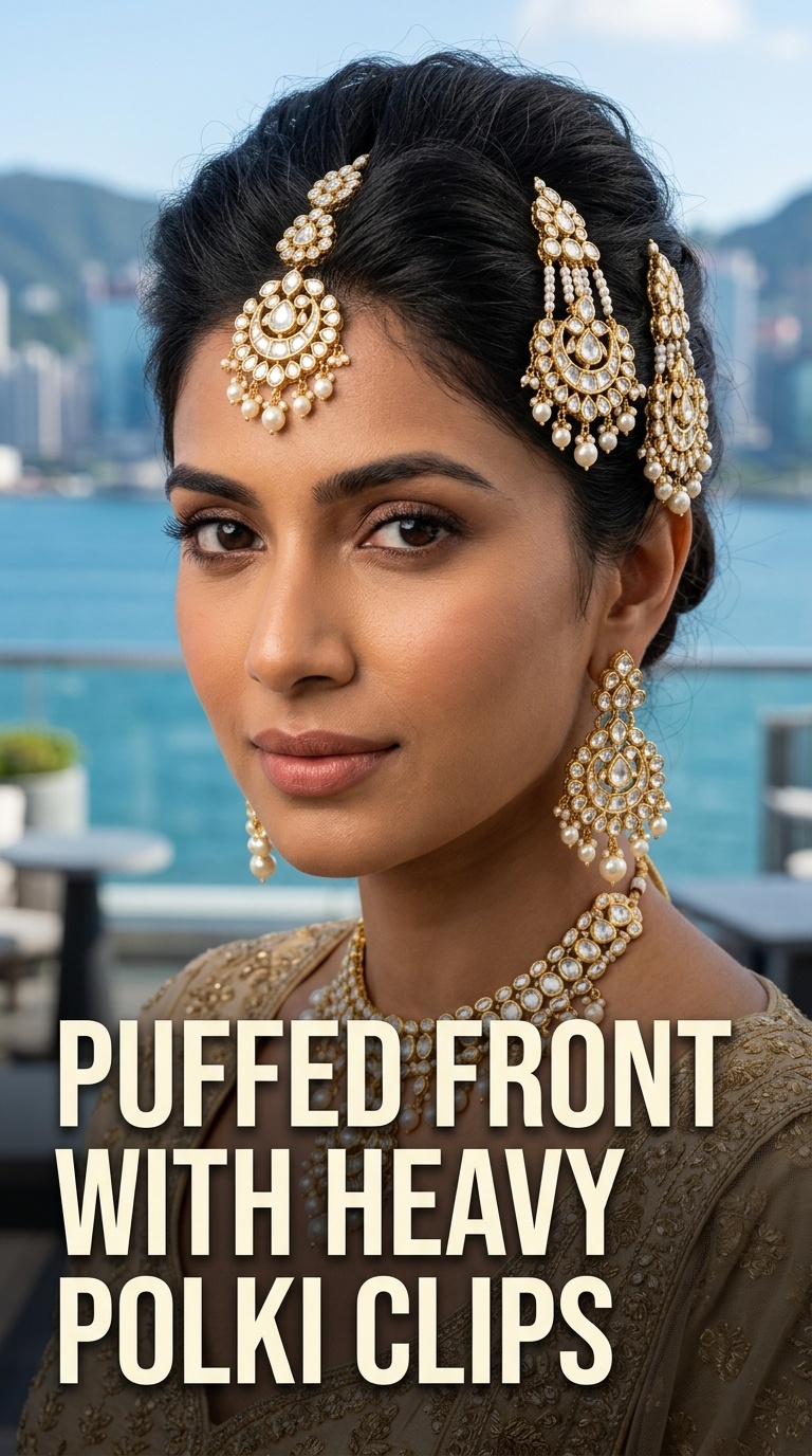 Puffed Front with Heavy Polki Clips