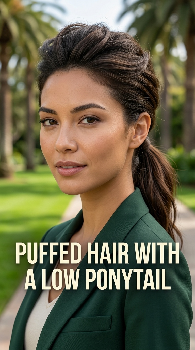 Puffed Hair with a Low Ponytail