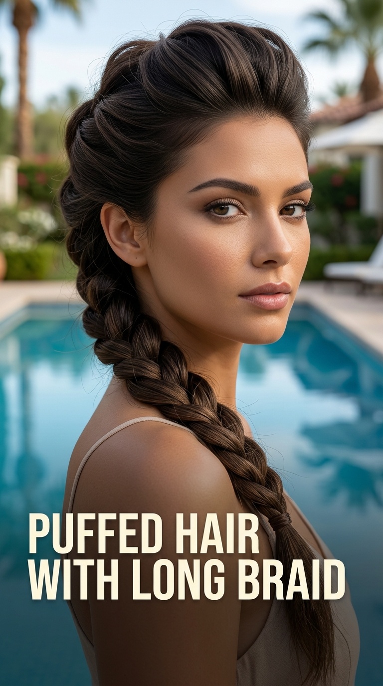 Puffed Hair with Long Braid