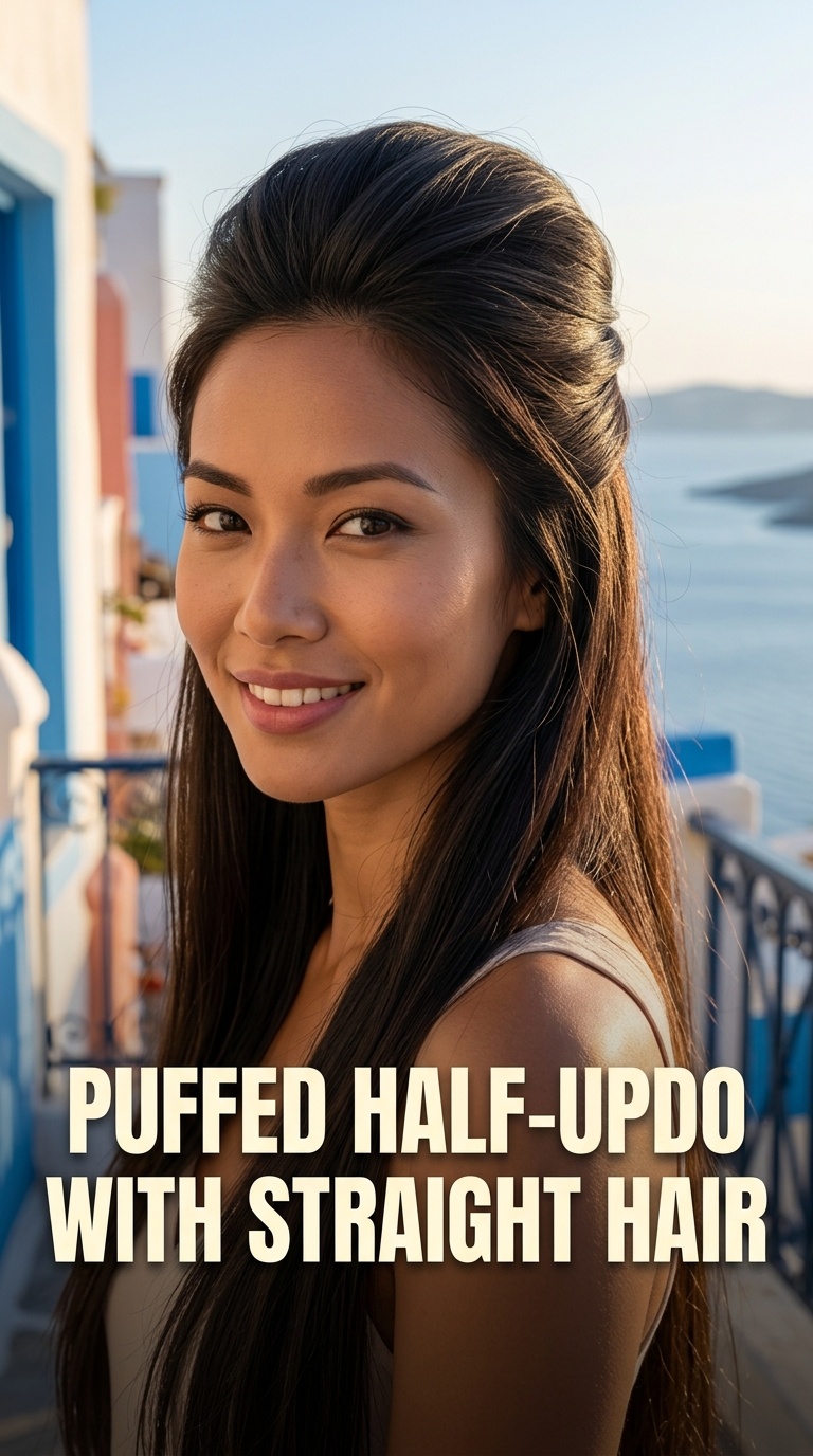Puffed Half-Updo with Straight Hair