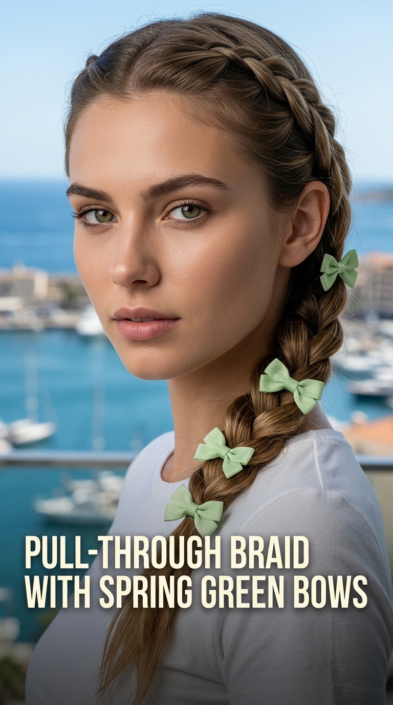 Pull-Through Braid with Spring Green Bows