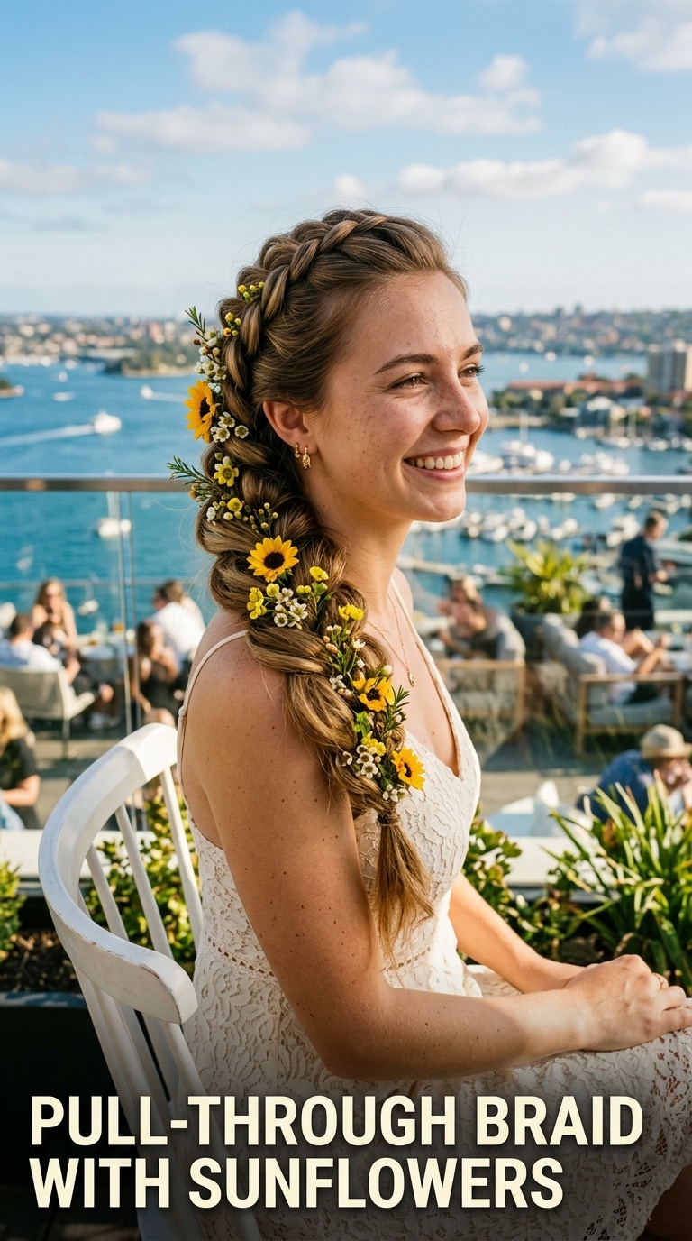 Pull-Through Braid with Sunflowers
