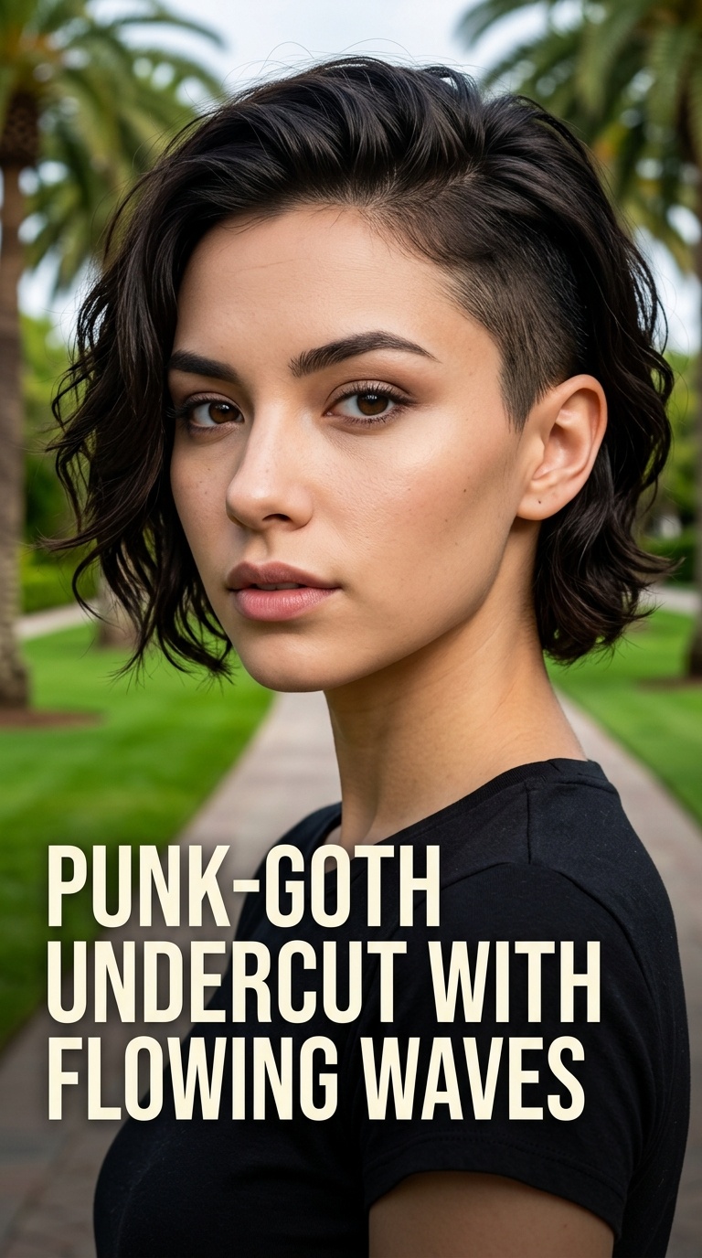 Punk-Goth Undercut with Flowing Waves