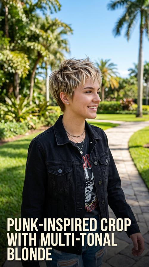 Punk-Inspired Crop with Multi-Tonal Blonde