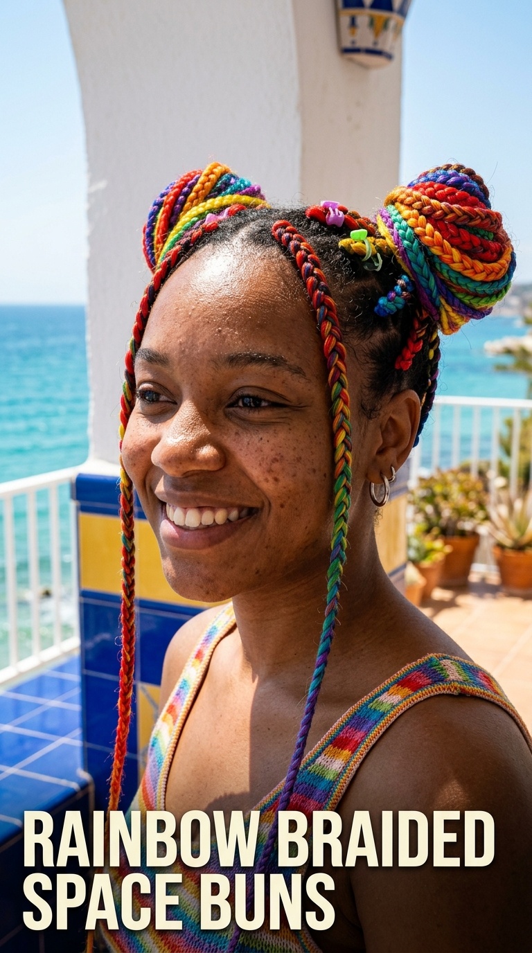 Rainbow Braided Space Buns