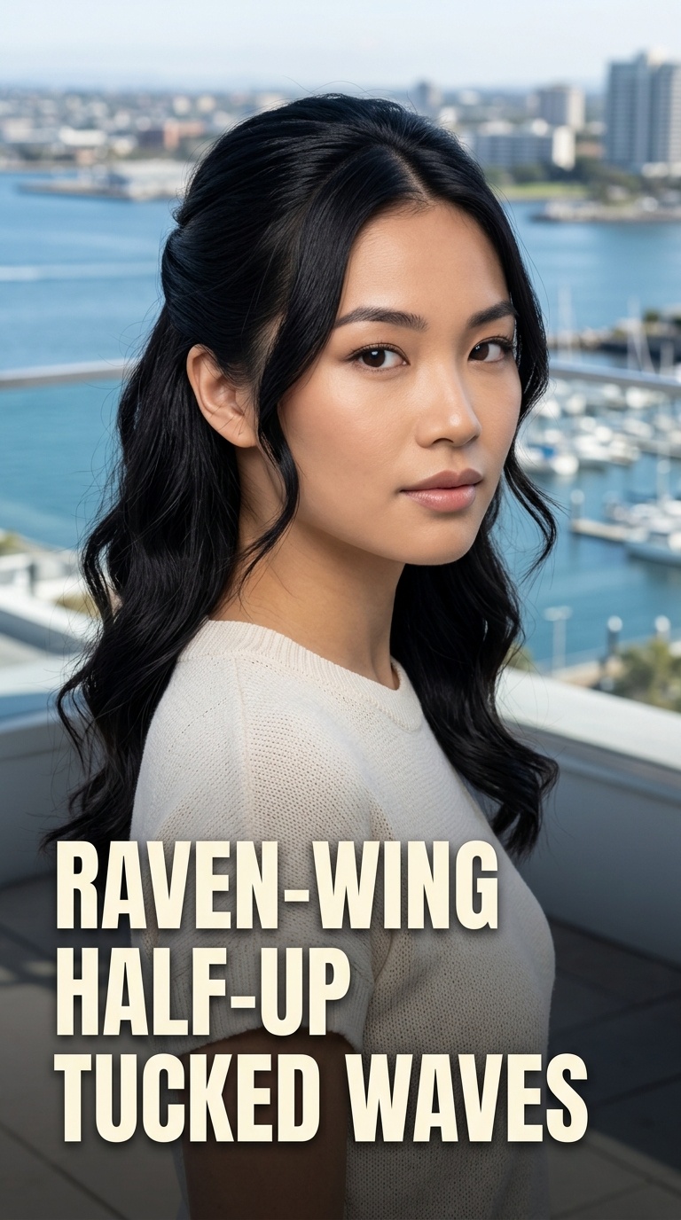 Raven-Wing Half-Up Tucked Waves