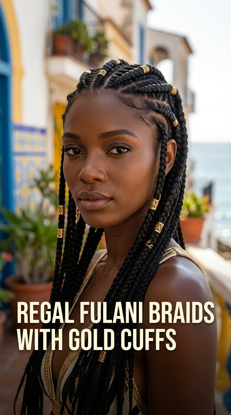 Regal Fulani Braids with Gold Cuffs