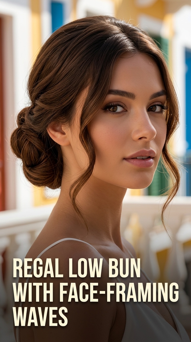 Regal Low Bun with Face-Framing Waves