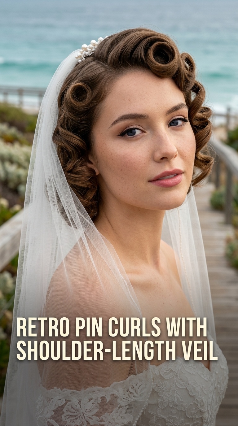 Retro Pin Curls with Shoulder-Length Veil