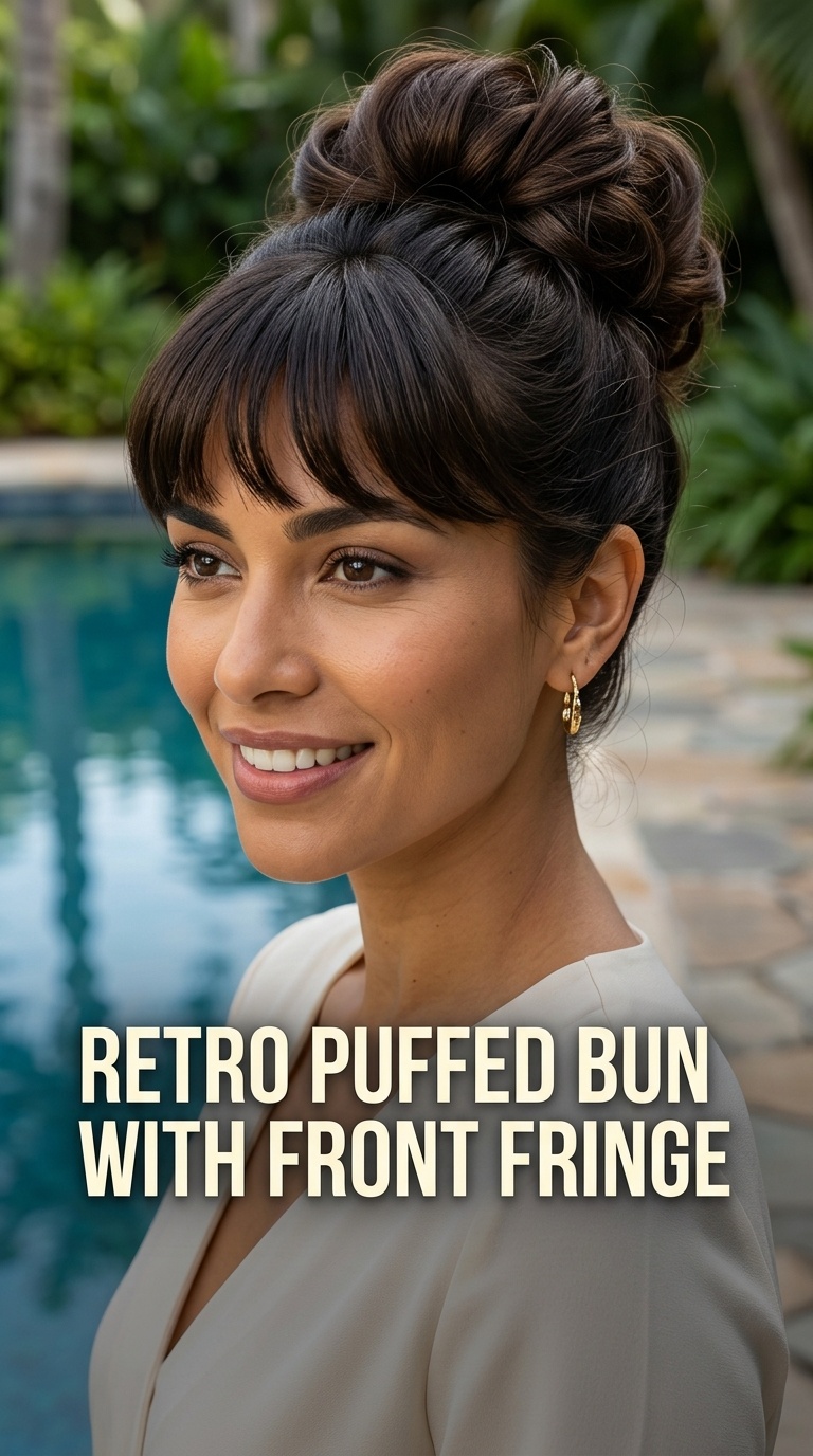 Retro Puffed Bun with Front Fringe