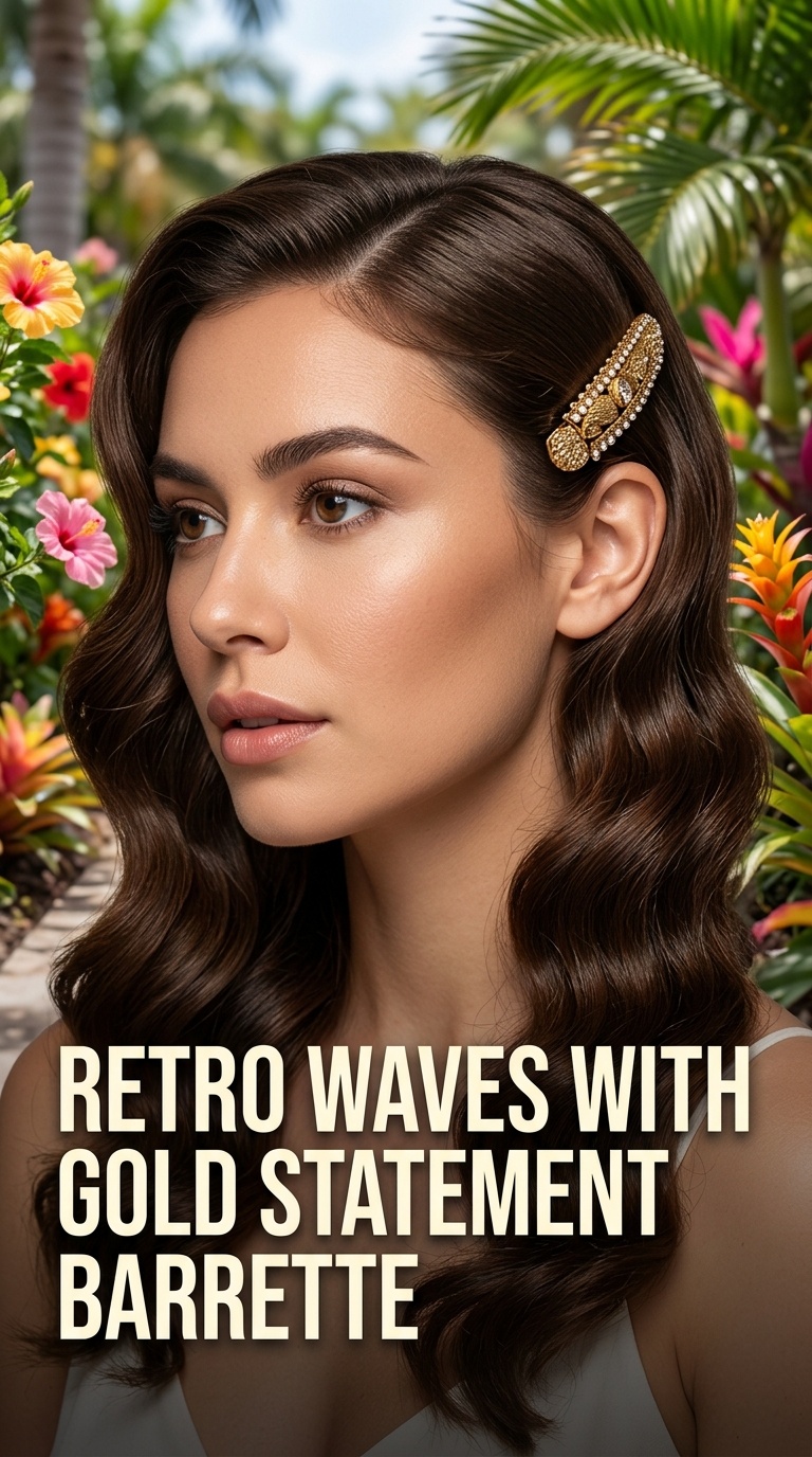 Retro Waves with Gold Statement Barrette