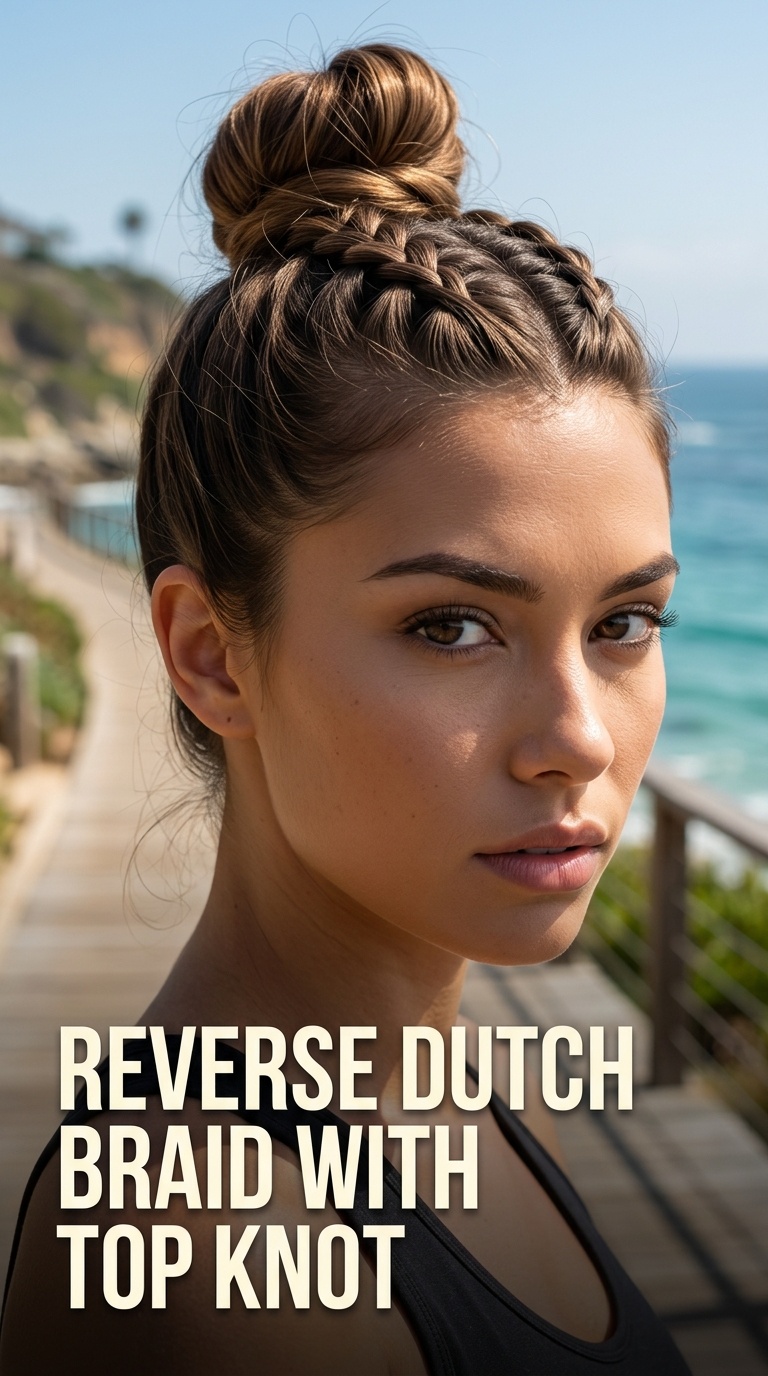 Reverse Dutch Braid with Top Knot