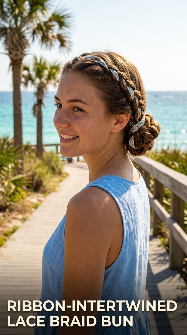 Ribbon-Intertwined Lace Braid Bun