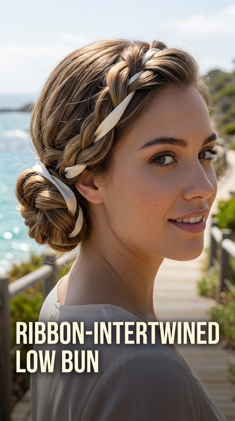 Ribbon-Intertwined Low Bun