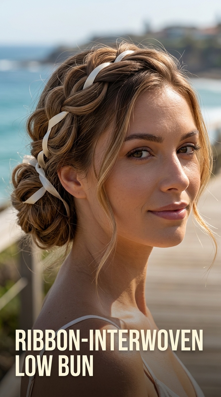 Ribbon-Interwoven Low Bun