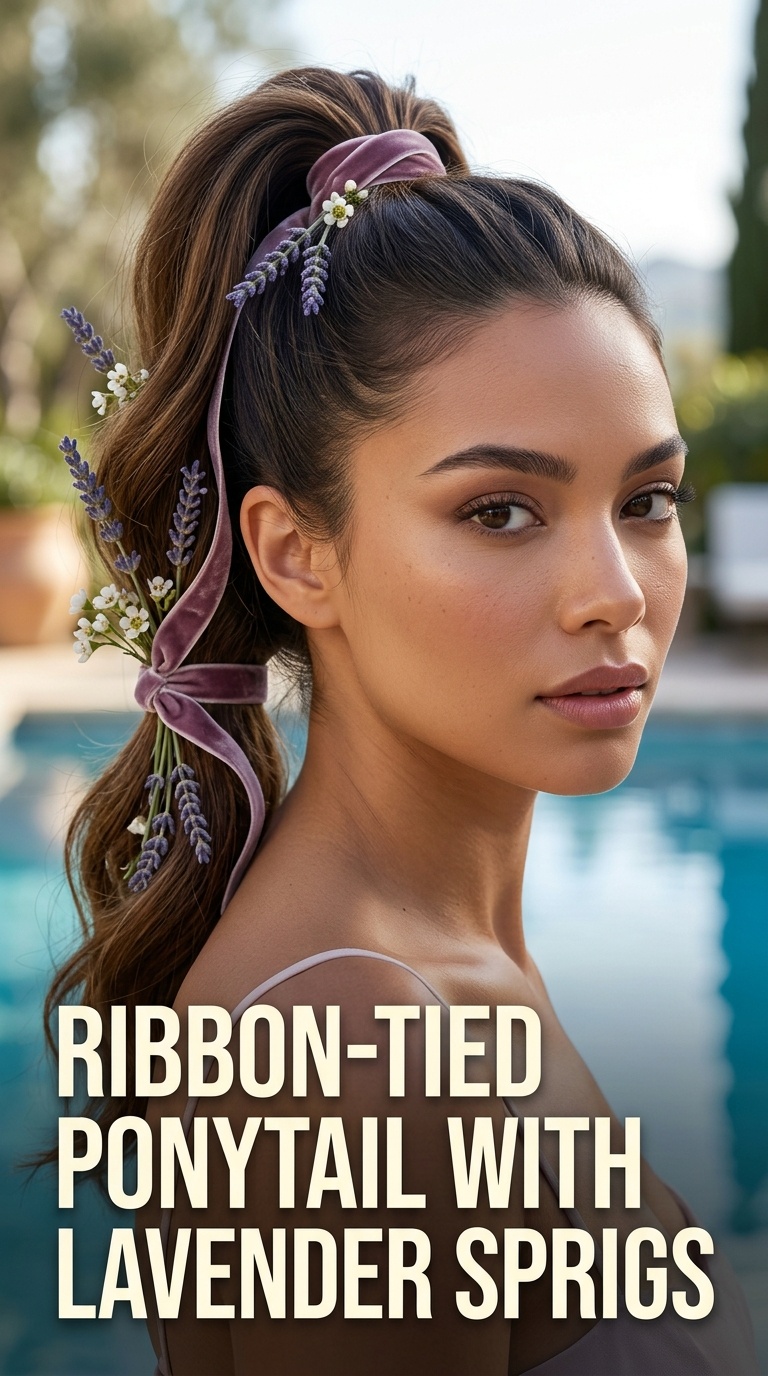 Ribbon-Tied Ponytail with Lavender Sprigs