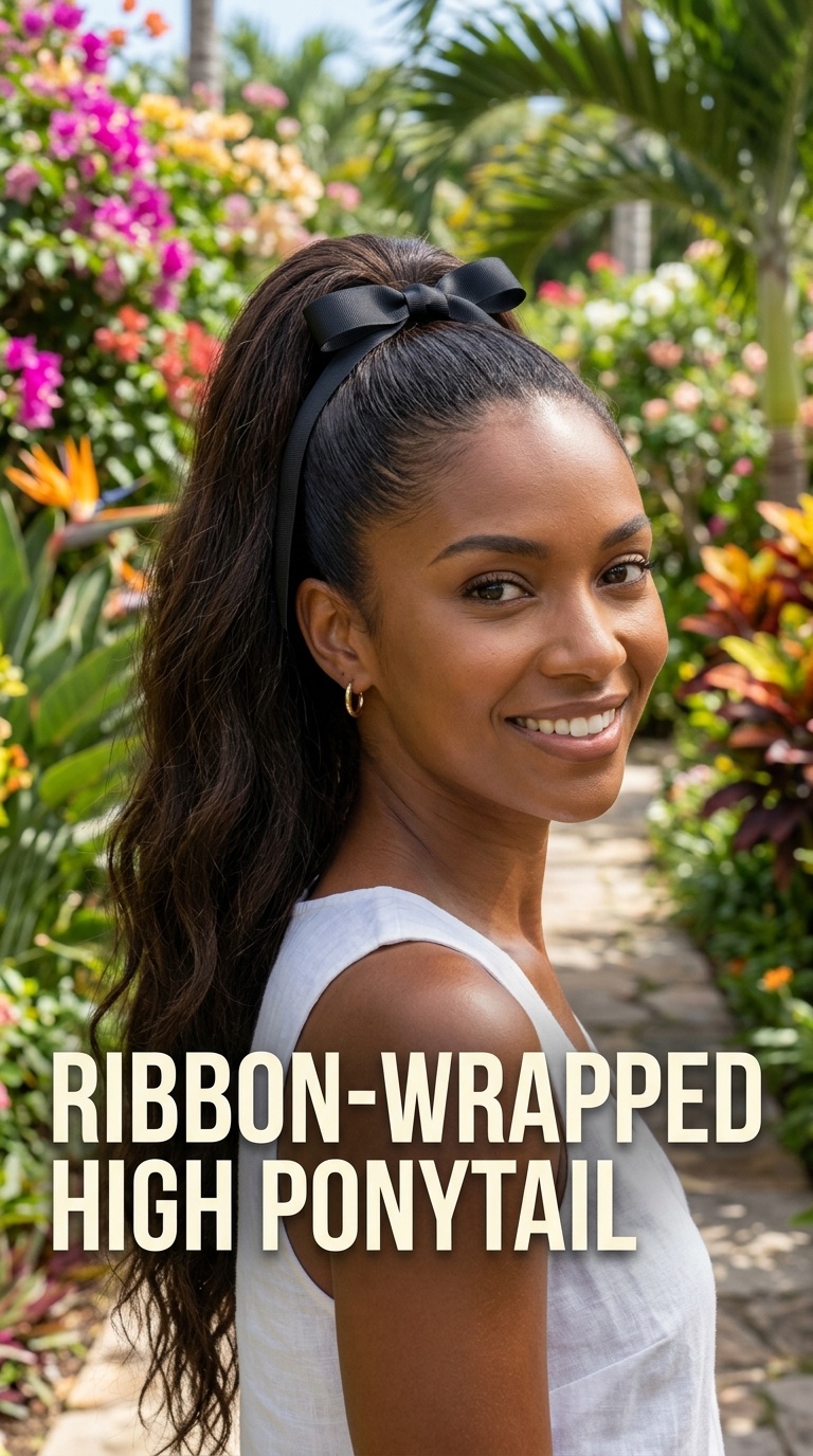 Ribbon-Wrapped High Ponytail