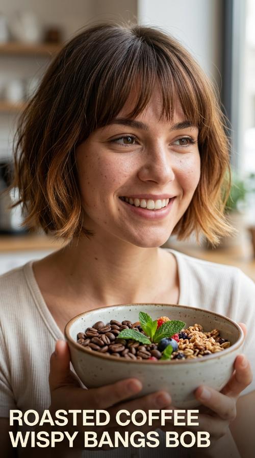 Roasted Coffee Wispy Bangs Bob