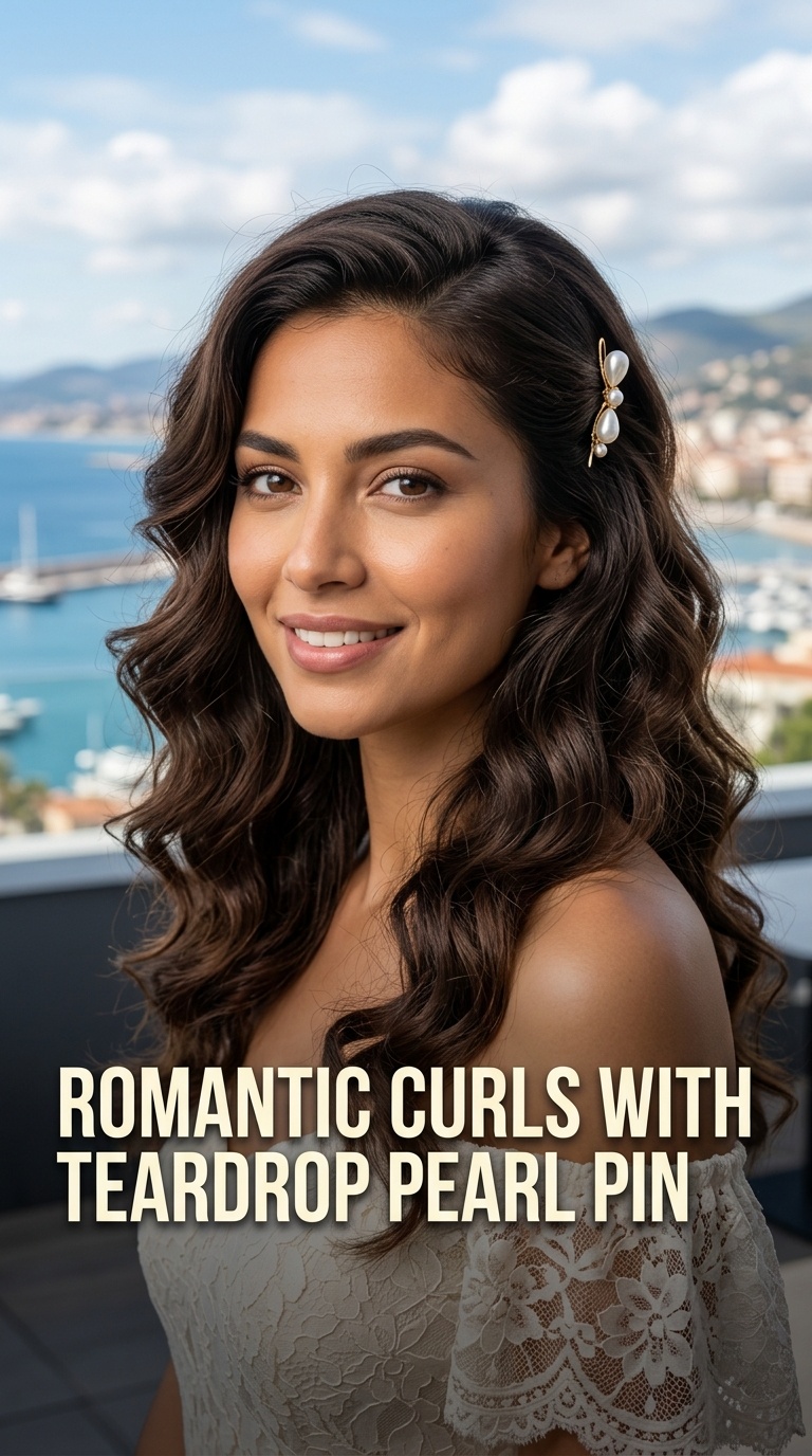 Romantic Curls with Teardrop Pearl Pin