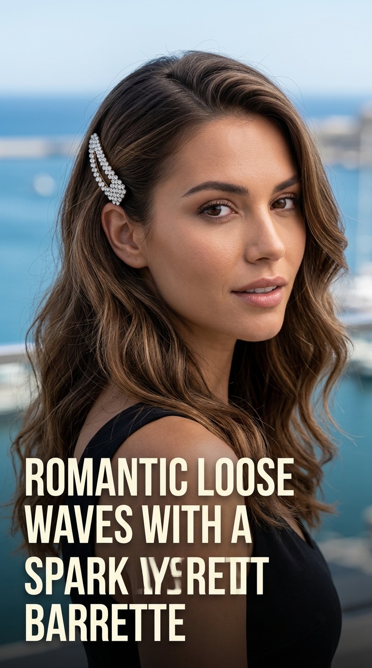 Romantic Loose Waves with a Sparkly Barrette