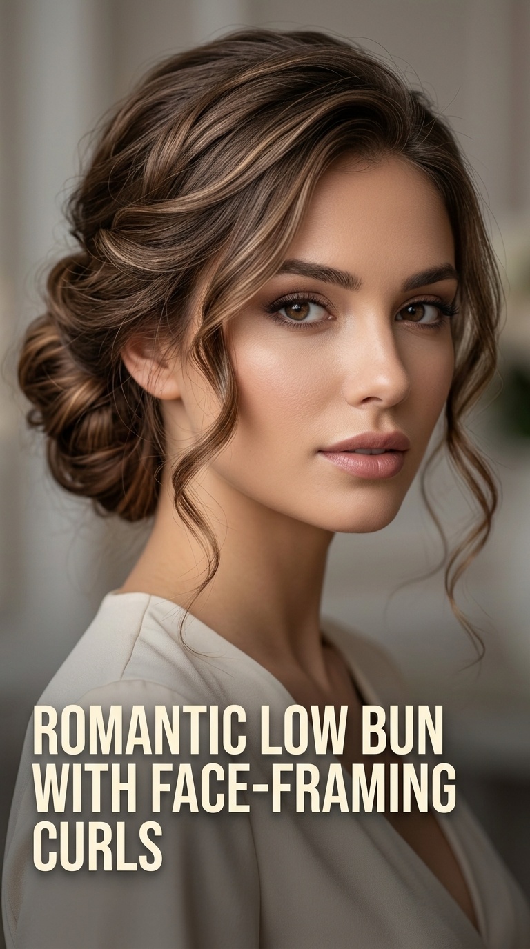 Romantic Low Bun with Face-Framing Curls