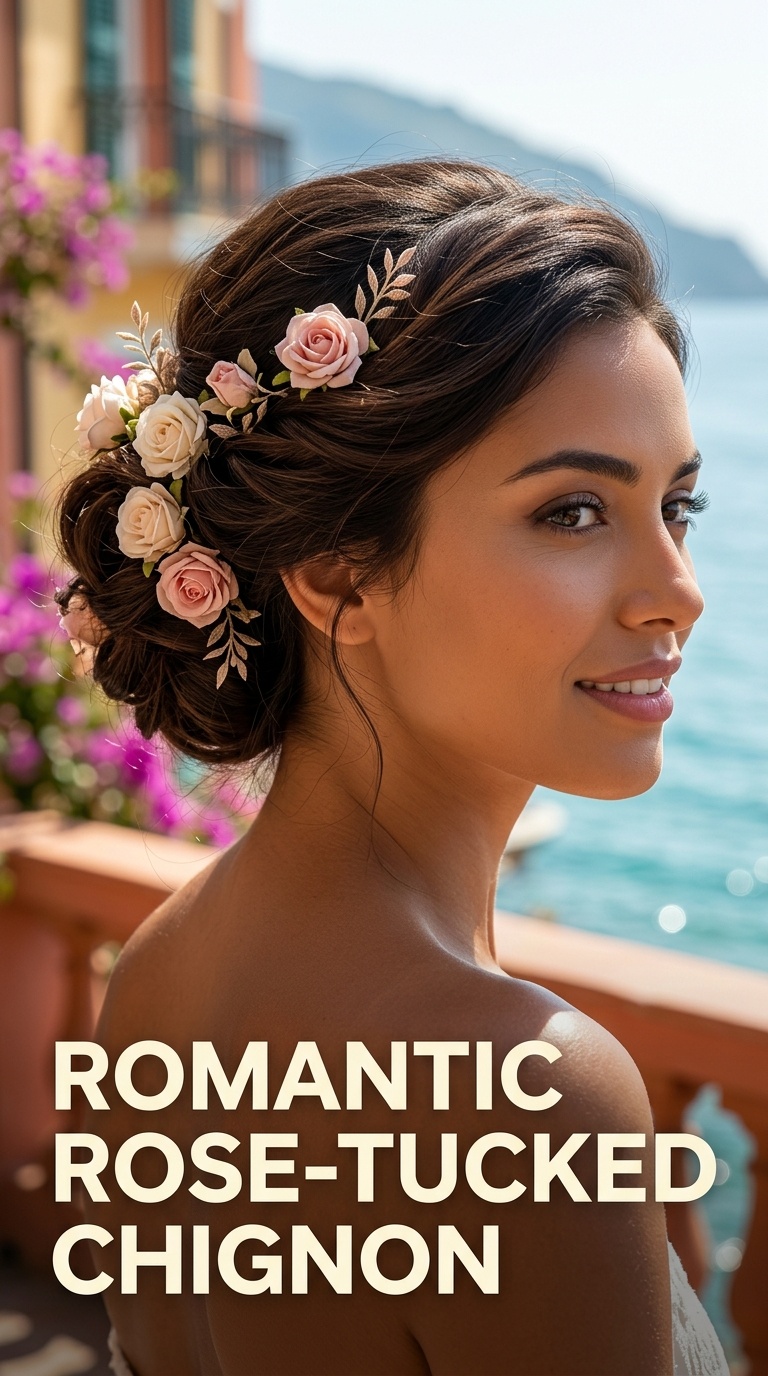 Romantic Rose-Tucked Chignon