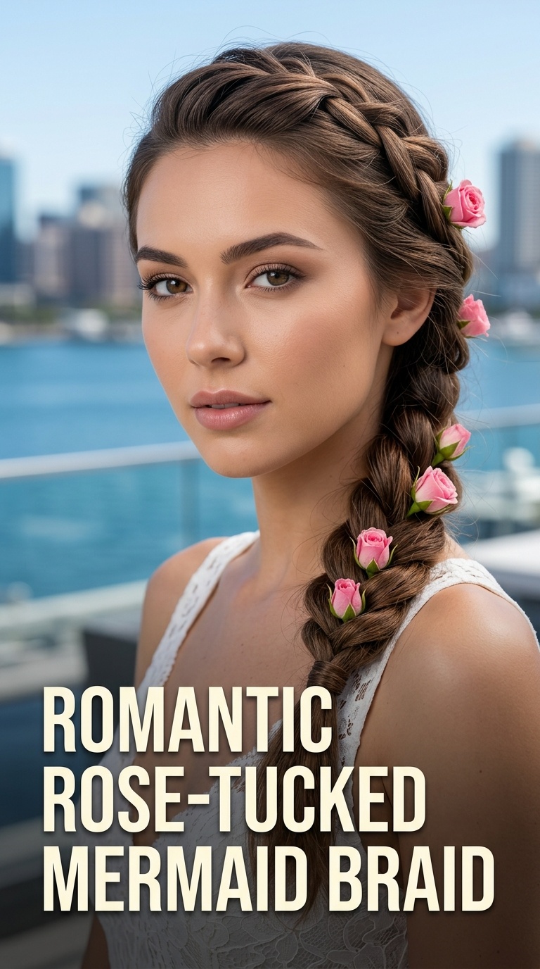 Romantic Rose-Tucked Mermaid Braid