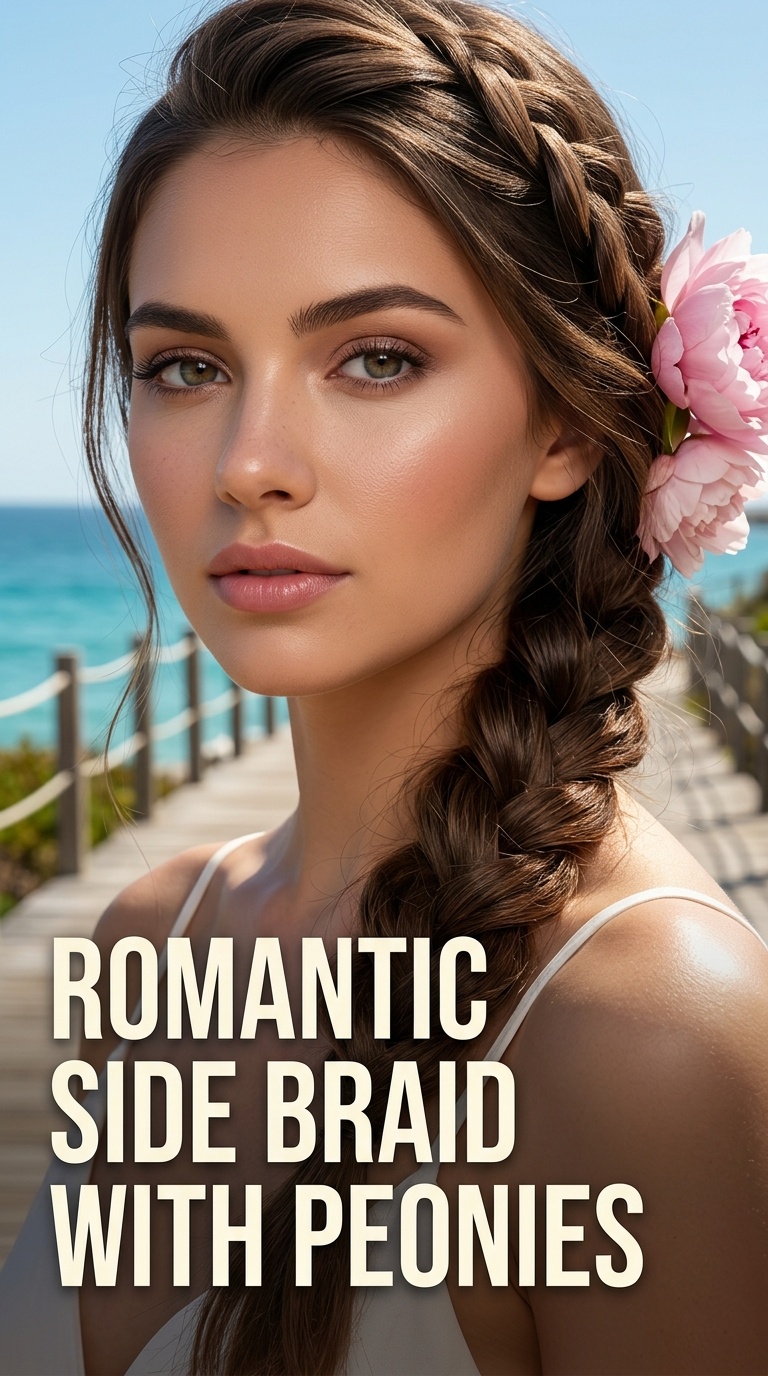 Romantic Side Braid with Peonies