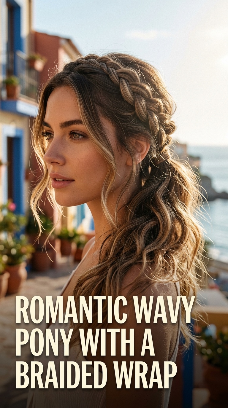 Romantic Wavy Pony with a Braided Wrap