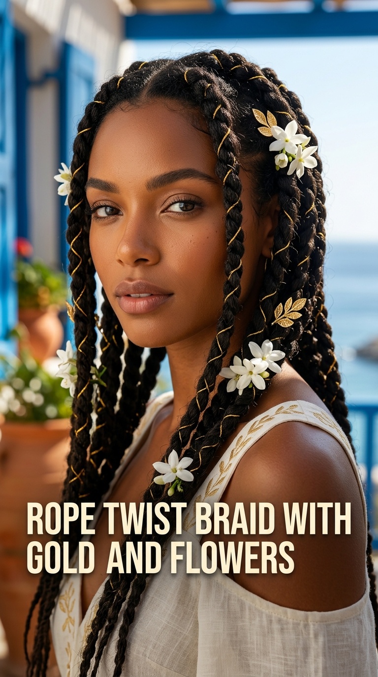 Rope Twist Braid with Gold and Flowers